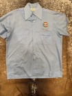 Vintage Gulf Oil Work Shirt Blue Uniform Patch Gas Station Mechanic Industrial