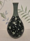 Signed Korean Celadon Inlaid Plum Blossom Bottle Vase Jo Sang-hyun 8 25  Vintage