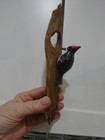 10  Hand Carved Wood Red Headed 3  Woodpecker On Driftwood W Pecked  Hole