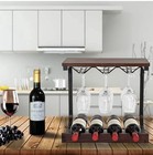 Vtge Tabletop Display Wine Racks Holds 4 Bottles 6 Glasses Real Wood  Iron