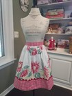 Kitchen Apron From Vtg Tablecloth W big Red Sunflowers   Red rose Pink Gingham