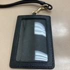 Coach Black Crossgrain Black Leather Lanyard-2 Credit Card Slots-new