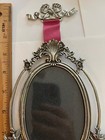 Vtg Signed Art Nouveau Bow Sea Shell Fine Pewter Ornate Oval Hanging Frame