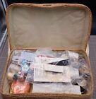 Vintage Straw Fiber Sewing Box  Flowers Brass Hardware Filled To Top With Sewing