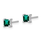 925 Sterling Silver 5mm Lab Created Emerald Rhod-pltd 4mm Princess Post Earrings