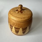 Hand Turned Inlaid Wooden Jar Box With Lid 4 5   x3 5    Signed Hand Crafted Usa