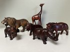 Vintage African Hand Carved Wood Safari Animals Lot Of 6