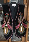 Vintage Erez Levy Embroidered Leather Vest Paisley Floral Boho Folk Art Large