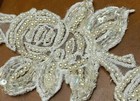 Applique Flower Leaves Beads 3  Pearls Hand Sewn White 1pc