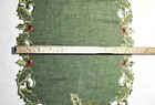Vintage Christmas Holly Embroidered Oval Doily Green Cutwork Berry Place Mat   
