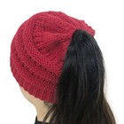 Girls Size Beanietail Ponytail Messy High Bun Ribbed Beanie Hat Cap