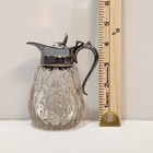 Antique Cut Glass Syrup Pitcher Silverplate Hinged Lid Handle American