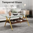 Tempered Glass Coffee Table Rectangle Center Table With Storage Shelf Metal Legs