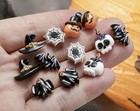 Halloween Resin Stud Earrings Set Witch Hat Pumpkin Skull Bat Ghost Spider Web