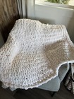 Handmade Chunky Knit Baby Blanket Pink White Textured Super Soft Plush 46x62
