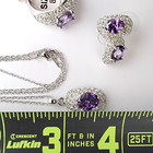 Vintage Purple Amethyst Simulated Diamond Silver Pendant Necklace Ring Earrings