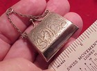 Vintage Sterling Engraved Fob Charm Locket Minature Purse 1 1 8 Inch  10 9 Grams