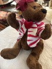 Dan Dee Brown Bear Plush Sits 7 Inch Maroon Bow Stripe Shirt Stuffed Animal Toy