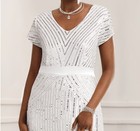 Size 24w Plus Ashro White Formal Wedding Party Giovanna Beaded Sequin Gown Dress