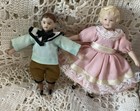 Pair Of Vintage Bisque Dollhouse Dolls  Boy   Girl  4 5    S