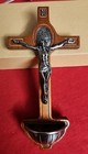 Holy Water Font Wall Pocket Jesus On Cross-and Saint Benedict 8 5x4 5 Inches 