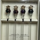 Pier 1 Imports Crown Top Glass Swizzle Sticks Set Of 8 Drink Stirrers Barware