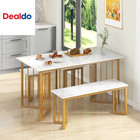 4 Piece Dining Table Set With Bench And 2 Stools