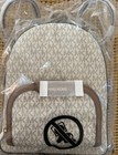 Michael Kors Jaycee Medium Backpack Women Bag Zip Pocket Mk Signature Vanilla