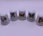 Thimble Collection Lot Of 5 Vintage Thimbles Porcelain  Butterfly   s Cottagecore