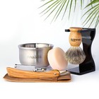 Badger Shaving Brush stand shaving Soap And Bowl straight Razor With Bag 10pc   