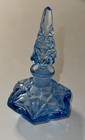 Vintage Czech Cut Glass Blue Crystal Art Deco Perfume Bottle W Dauber