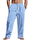 Men s Cotton Linen Casual Pants Drawstring Trousers Comfort Loose Wide Leg Pant
