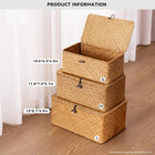 Set Of 3 Natural Seagrass Storage Baskets With Lids For Home Organization