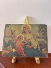 Antique Mexican Religious Retablo On Tin Virgin Mary Baby Jesus W  Gold Easel