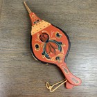 Nordic Folk Art Hand Painted Fireplace Bellows Wood Leather Brass Floral Working