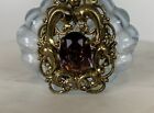 Miniature Glass Perfume Bottle Vintage Ornate Brass Purple Rhinestone Twist Cap