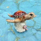 Red Orange Turtle Painted Resin Figurine On Coral  1 Turtle Approx  5  Inches 