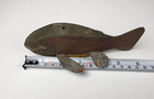 Vintage Folk Art Fish Spearing Decoy Hand Carved Wood Metal Fins Tack Eyes 5 5 
