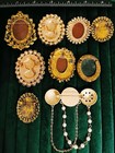Lot Of 9 Vintage Style Cameo Brooches - Victorian Portrait   Coin Chain Pins