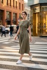 Nwt Calvin Klein Olive Button Front Midi Dress Size 2 Cotton Blend