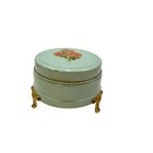 Vintage Baby Blue Celluloid Footed Metal Tin Vanity Powder Dresser Box Art Deco