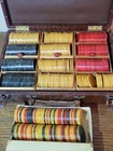 1930s Catalin Bakelite Poker Chips In Travel Case Butterscotch green red