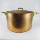 Vintage Cobre Made In Chile Copper Stock Pot 12 Qt Tin Lined Brass Handles Lid