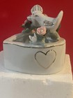 Porcelain Trinket Heart Shape Ring Box Hand Painted Doves Vintage 3x3   