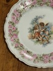 Antique Carl Tielsch Ct Germany Porcelain Plate Pink Roses And Cherubs Gold Gilt
