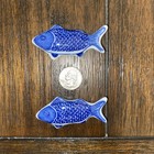 2 Nip Vtg Japanese Blue   White Coy Fish Shaped Chopstick Rests Holders Ceramic
