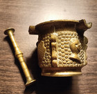 Rare Antique Heavy Solid Brass Ornate Apothecary Mortar   Pestle 