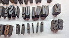 Vintage Letterpress Type Printing Blocks Letters Symbols Metal On Wood 53 Stamps