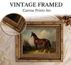 Vintage Gold Framed Horse Canvas Wall Art Farmhouse Animals Painting Picture    