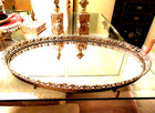 Xl Gold Gilt Filigree Ormolu Mirror Tray 2 Perfumes  Powder Hollywood Regency